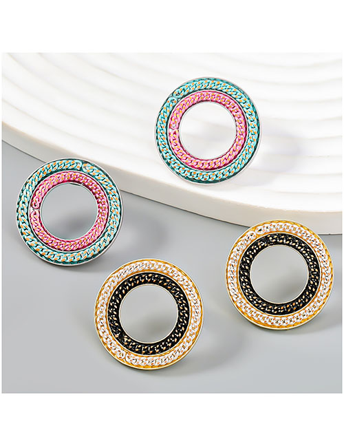 Fashion Silver Alloy Chain Round Stud Earrings