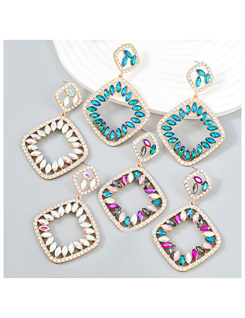 Fashion Ab Color Alloy Diamond Rhombus Earrings