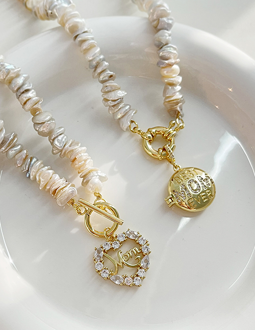 Fashion Golden 1 Copper Inlaid Zirconium Letter Mom Heart Pendant Ot Buckle Beaded Necklace