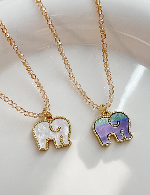 Fashion Color Copper Shell Elephant Pendant Crystal Beaded Necklace