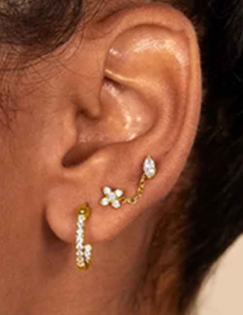Fashion Single Platinum - Style 2 Metal Diamond Geometric Piercing Stud Earrings (single)