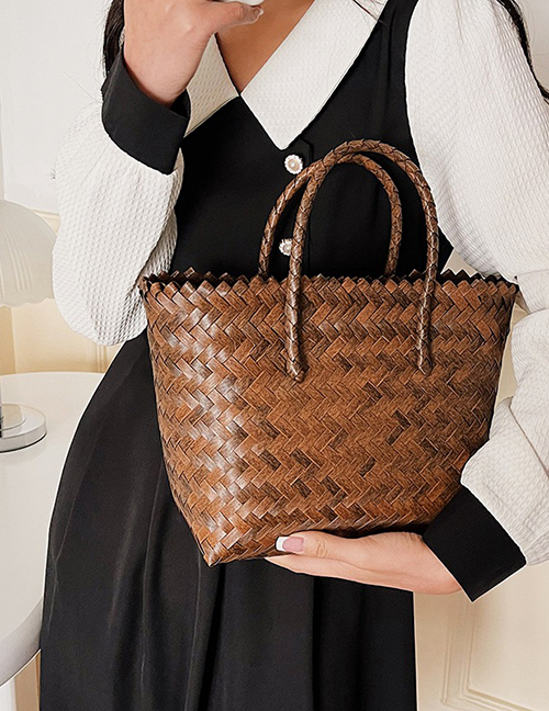 Fashion Paragraph Two Straw Large Capacity Tote Bag