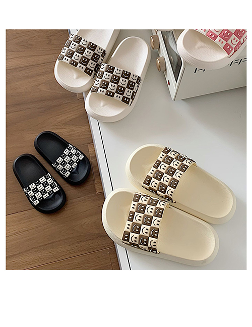 Fashion White Brown Eva Chessboard Grid Smiling Face Thick Bottom Slippers