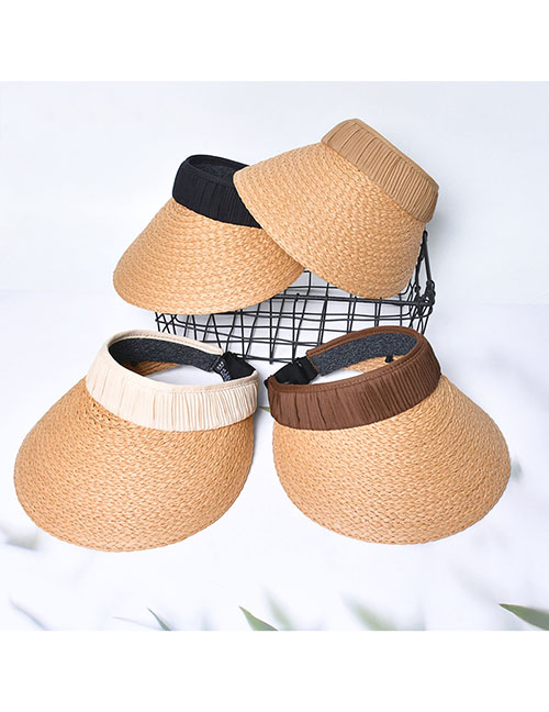Fashion Beige Grass -cut Large Eaves Empty Top Sun Hat