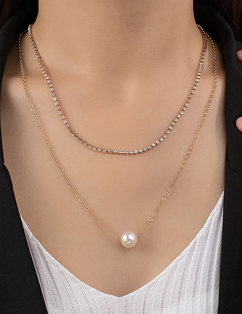 Fashion Gold Full Drill Double -layer Pearl Necklace