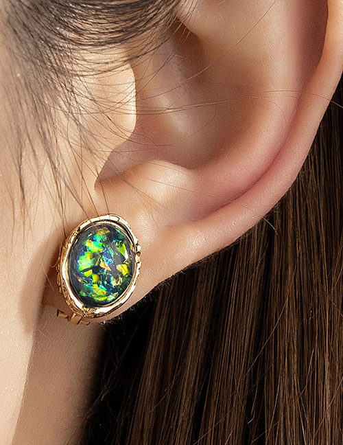 Fashion Color Emerald Circular Dripping Enamel Ear Clip