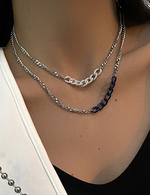 Fashion Silver Double -layer Chain Color Matching Necklace