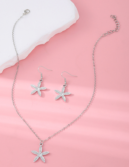 Metal Diamond -inplaid Starfish Colgante Collar Anillo De Orejas
