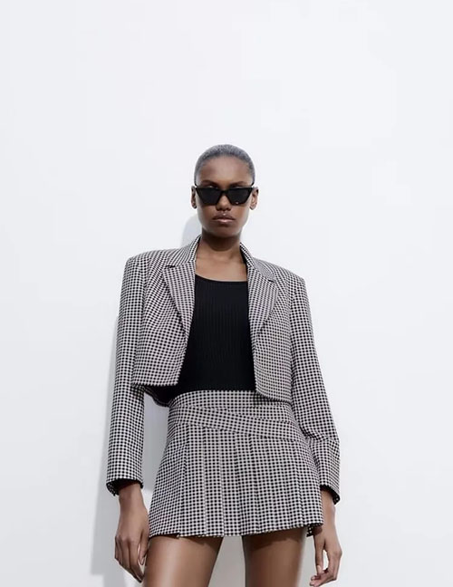 Fashion Grid Slutar Checkered Wide Pleated Skirt
