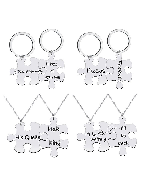 Fashion 18#keychain Stainless Steel Letter Puzzle Keychain