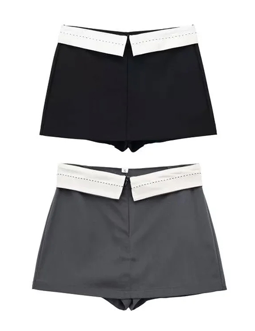 Fashion Black Blended Rolled Zipper Skirt