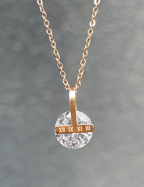 Fashion Rose Gold Titanium Steel Inlaid T -shaped Letters Pendant Necklace 