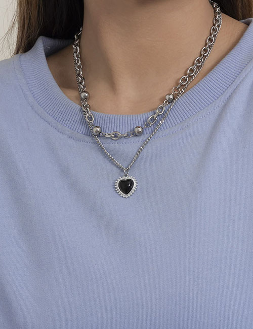 Fashion Necklace-silver (2-piece Set) Alloy Geometric Love Dual -layer Necklace