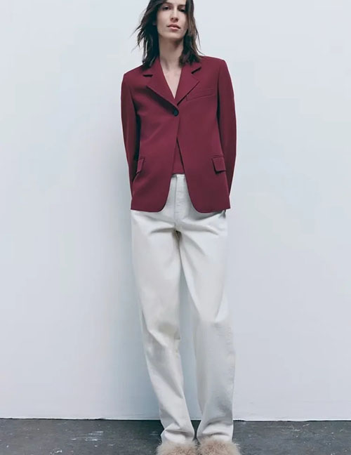 Fashion Red Sweet -knit Single -buckle Pocket Decorative Suit Jacket
