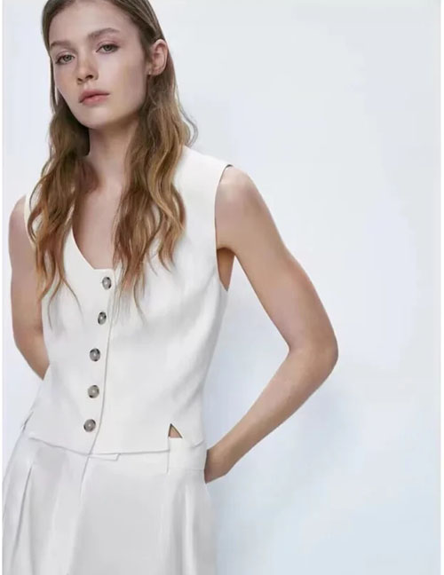 Fashion White Tortor Deck V -neck Vest