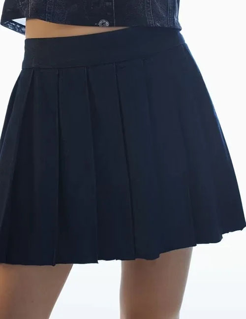 Fashion Navy Blue Slip -wide Pleated Skirt