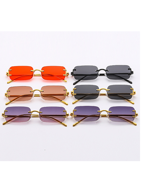Fashion Golden Frame Gradually Gray Powder Pc Square Frame Sunglasses
