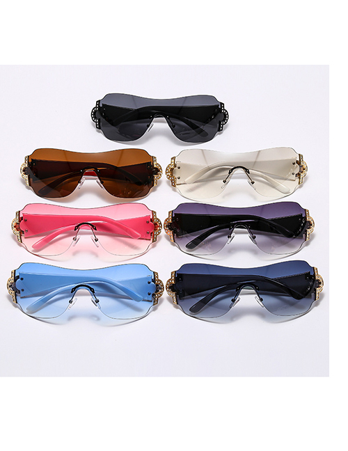 Fashion Golden Frame Gradually Water And Silver Film Pc Geometric Conjoined Sunglasses