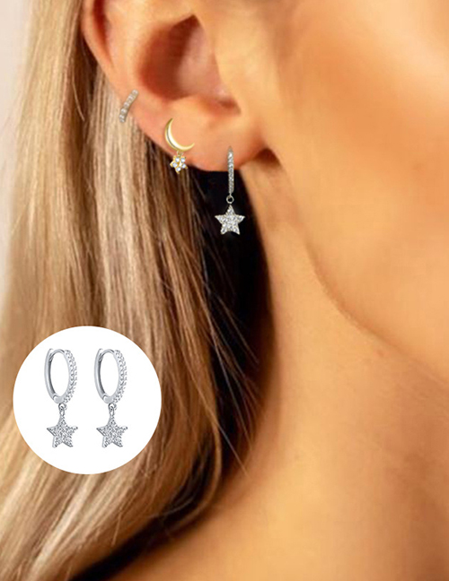 Fashion White Gold Metal Diamond Pentagonal Earring Earrings