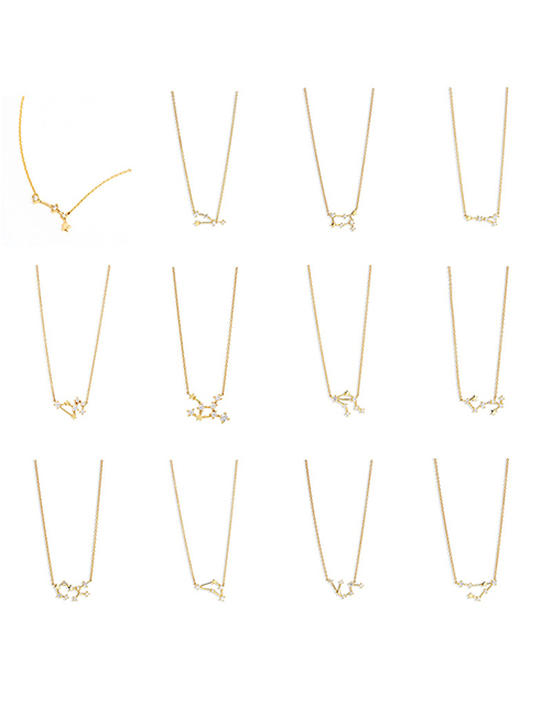 Fashion Gold-pisces Metal Diamond Twelve Constellation Star Necklace