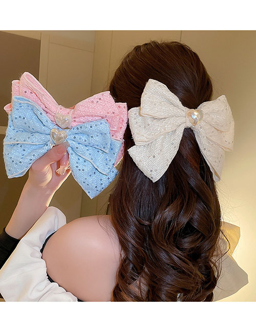 Fashion Spring Clamp-blue Pearl Love Fabric Sequins Butterfly Knot Clip