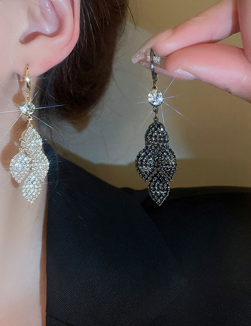 Fashion Ear Buckle-silver (liusu) Alloy Inlaid Diamond Leaves Lingering Earlore Earring