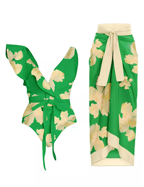 Fashion Green Skirt Polyester Printing Decorative Beach Skirt