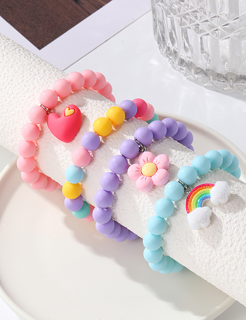 Fashion Four -piece Suit Geometric Bead Love Flower Rainbow Bracelet Set