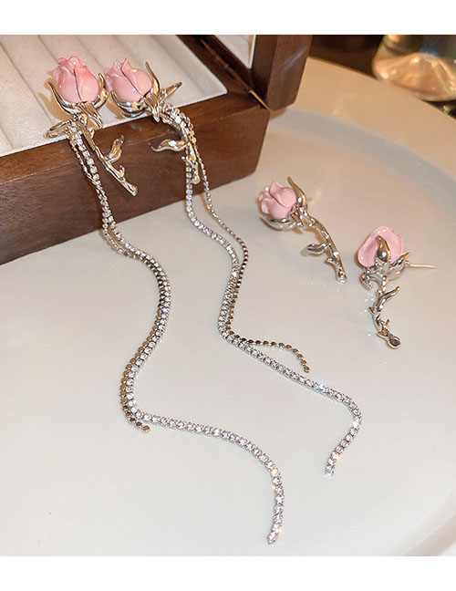 Fashion Pink Alloy Rose Stud Earrings