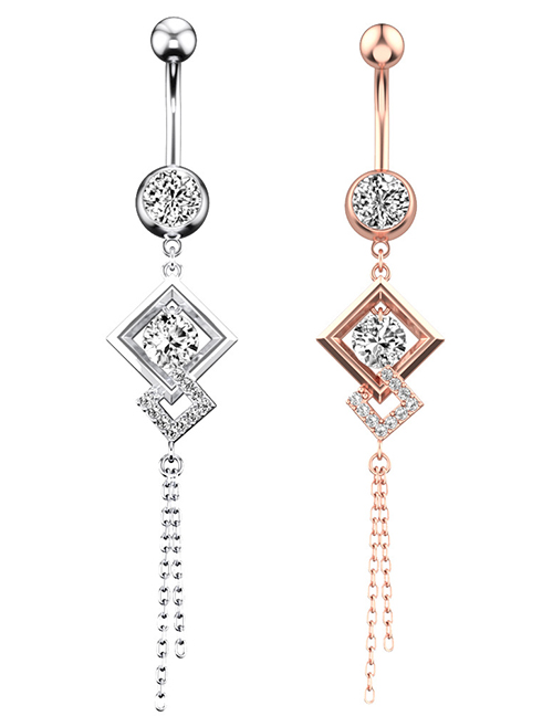 Fashion Rose Gold Titanium Steel Diamond Diamond Chain Piercing Navel Ring