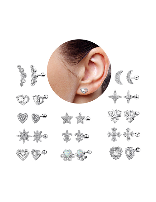 Fashion Section 13 Titanium Steel Zirconium Geometric Piercing Earrings