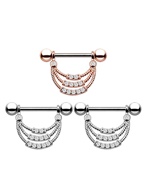Fashion Silver Copper And Diamond Geometric Piercing Nipple Ring