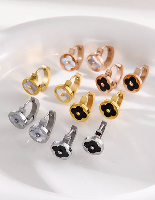 Fashion Rose Gold+black Titanium Shell Clover Earrings