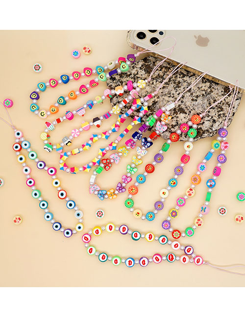 Fashion 9# Soft Clay Heart Flower Pearl Beaded Mobile Phone Chain