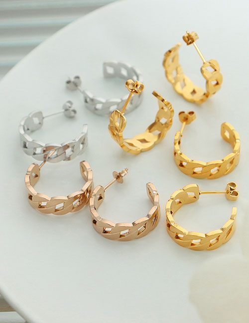 Fashion Rose Gold Earrings Titanium Steel Twisted C-shaped Earrings