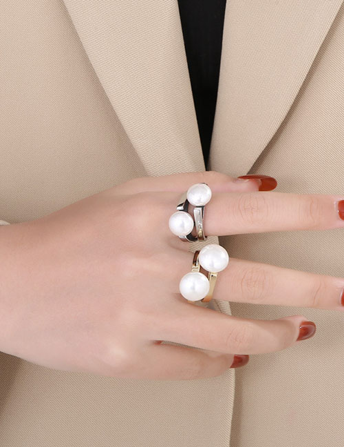 Fashion Silver Stainless Steel Pearl Ring