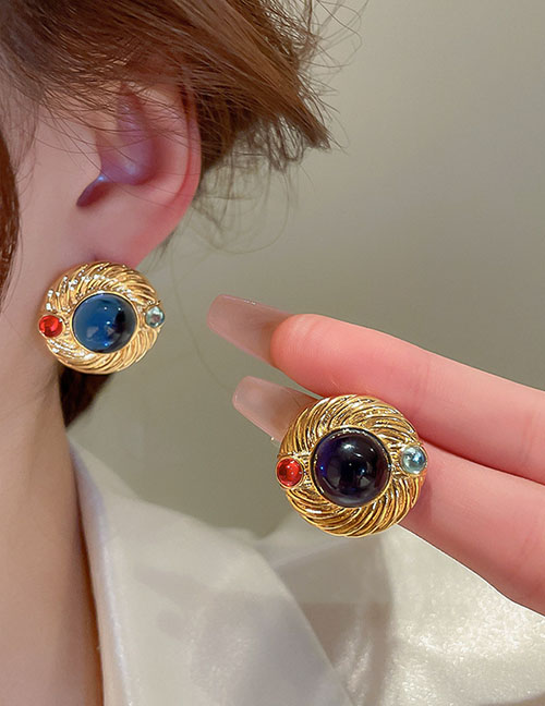 Fashion Gold (real Gold Plating) Alloy Circle Button Stud Earrings