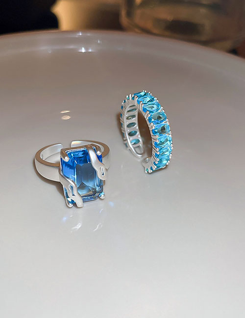 Fashion Ring - Blue (open Square) Copper Set Square Zirconia Geometric Open Ring