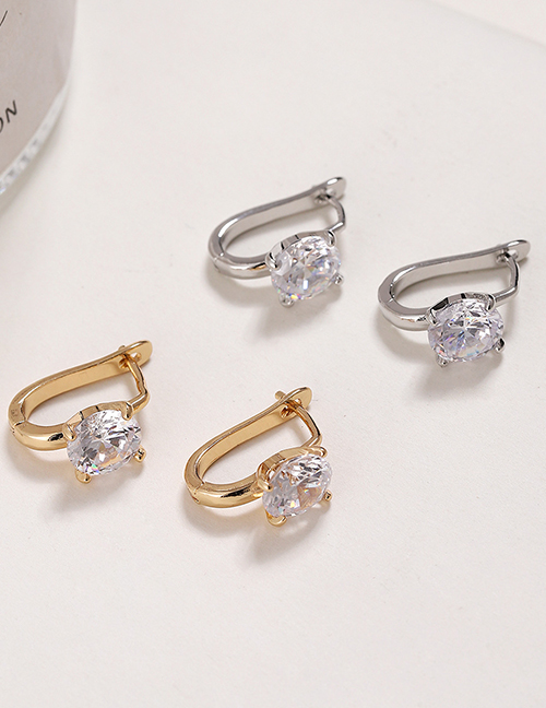 Fashion Gold Brass Set Round Diamond Earrings