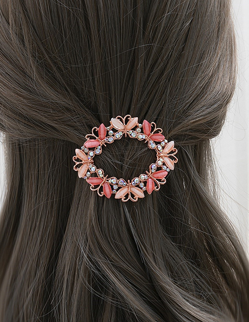 Fashion Pink Alloy Diamond Hollow Hollow Hair Clip