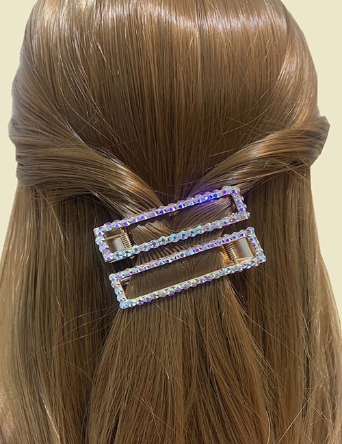 Fashion Gradient Cutout Rectangular Rhinestone Hair Clip