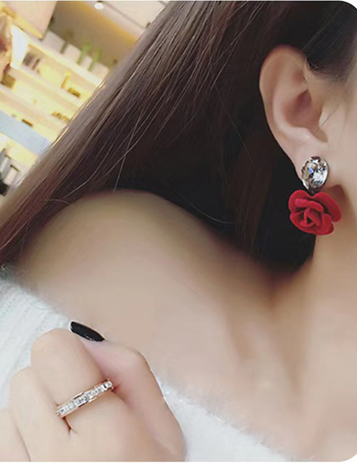 Fashion Red Alloy Geometric Rose Stud Earrings
