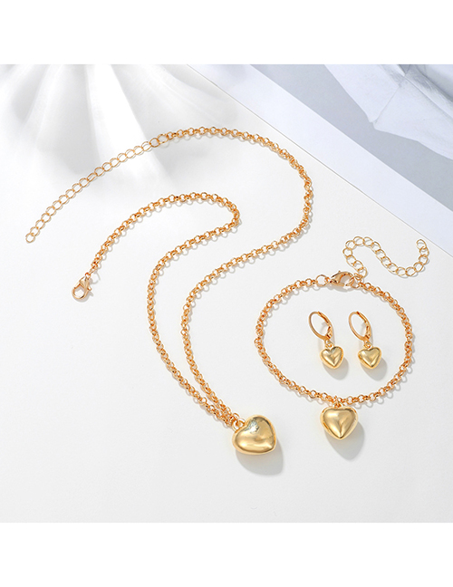 Fashion Gold Alloy Geometric Love Earring Necklace Bracelet Set