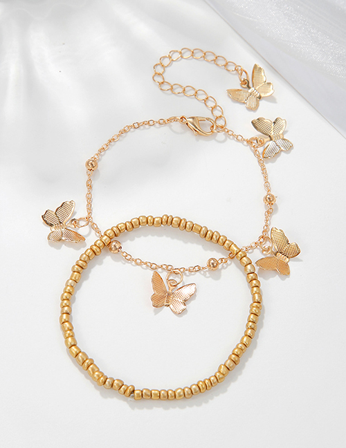 Fashion Gold Alloy Geometric Beaded Butterfly Bracelet Set