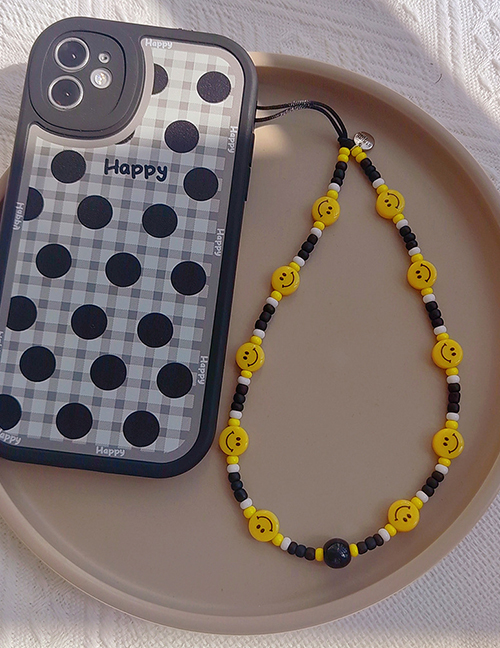 Fashion Color Acrylic Geometric Smiley Rice Beads Beaded Phone Chain