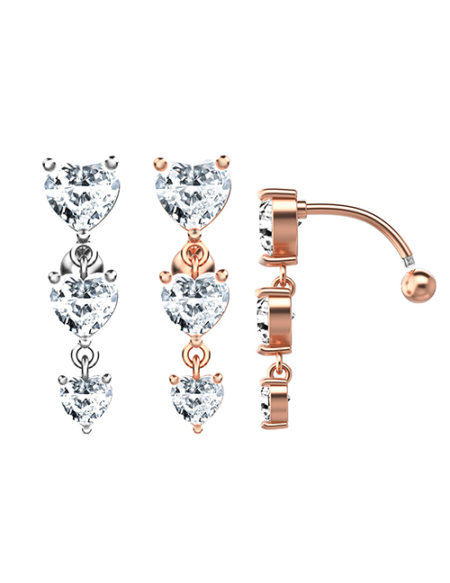 Fashion Rose Gold Titanium Steel Diamond Heart Piercing Navel Ring