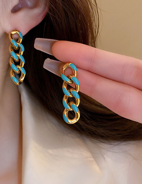 Fashion Steel Needle - Gold Titanium Steel Chain Earrings