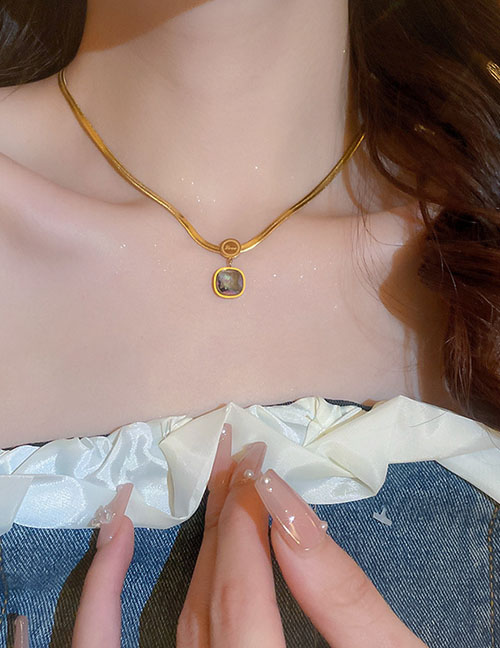 Fashion Necklace - Gold Titanium Steel Inlaid Zirconia Cube Snake Bone Chain Necklace