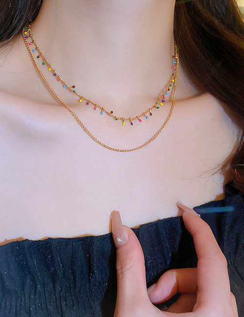 Fashion Necklace - Color Titanium Steel Drip Color Double Layer Necklace