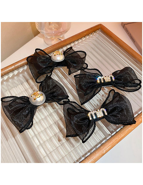 Fashion Grab Clip - Black (pearl 1 Pack) Alloy Arc De Triomphe Pearl Mesh Bow Hair Clip